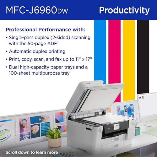 Image of Brother INKvestment 6960 Wireless Color Inkjet All-in-One Printer with 11 inchx17 inch Capabilities and 3.5 inch Color Touchscreen | Includes Refresh Subscription Trial(1) (MFC-J6960DW)