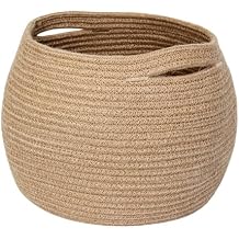 MEGASKET Decorative Wicker Storage Basket, 11" x 9" Indoor Plant Basket for Home Decor, Round Woven Dog Cat Toy Bin with Handle, Bathroom Towel Storage, Jute Planter Holder, Shelf Closet Organizer