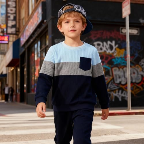 Image of Kid Toddler Boy Clothes Color Block Sweatshirt and Casual Pants 2Pcs Boys Fall Winter Outfits 1-5T
