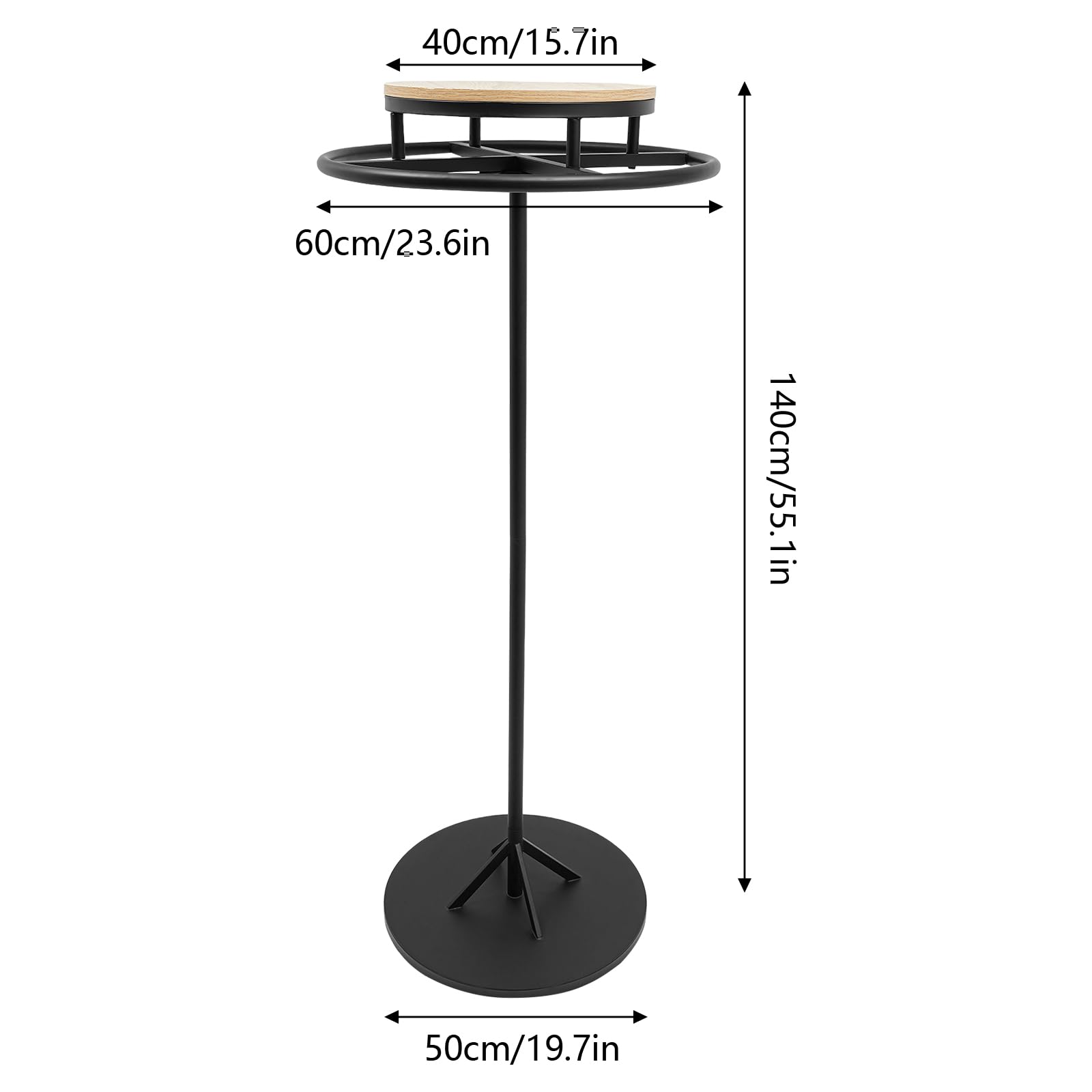 Appendiabiti rotondo girevole a 360°, 60 x 140 cm, in metallo girevole per boutique, negozi di abbigliamento, supporto rotondo con rotazione per la decorazione del negozio