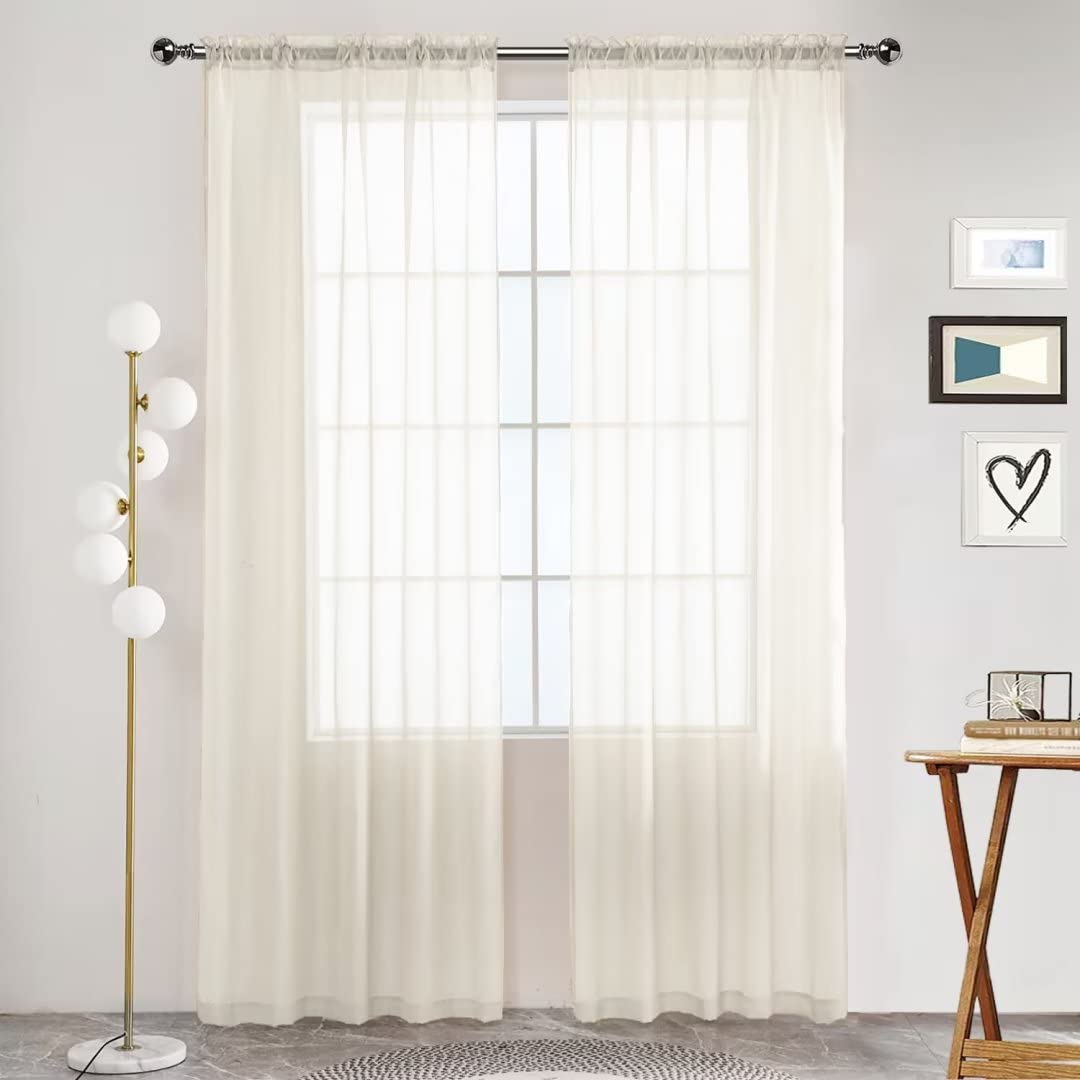 SpaceDresser Basic Rod Pocket Sheer Voile Window Curtain Panels Ivory 1 Pair 2 Panels 52 Width 108 Inch Long for Kitchen Bedroom Children Living Room Yard(Ivory,52 W x 108 L) — image 1