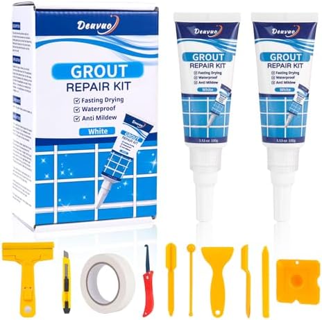 Tile Grout Repair Kit, 12 Pcs White Grout Filler For Bathroom Shower Kitchen Floor Tile - Restore and Renew Tile Grout Joints