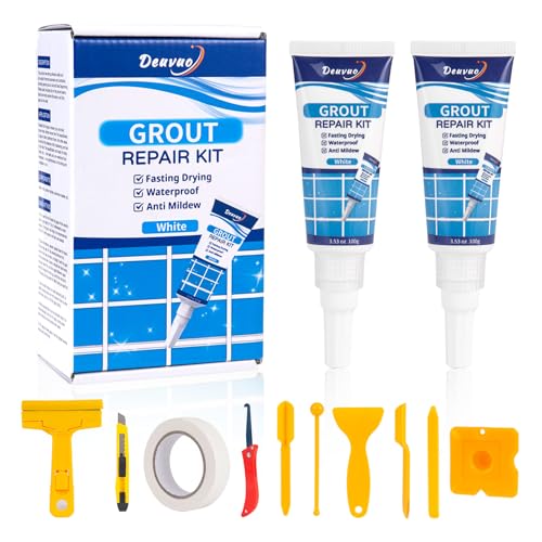 Tile Grout Repair Kit, 12 Pcs White Grout Filler For Bathroom Shower Kitchen Floor Tile - Restore and Renew Tile Grout Joints