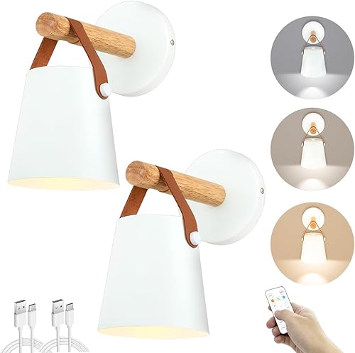 Aplique de pared a pilas con control remoto, juego de 2 lámparas de pared con batería recargable, no necesita cableado, luz LED regulable, lámpara