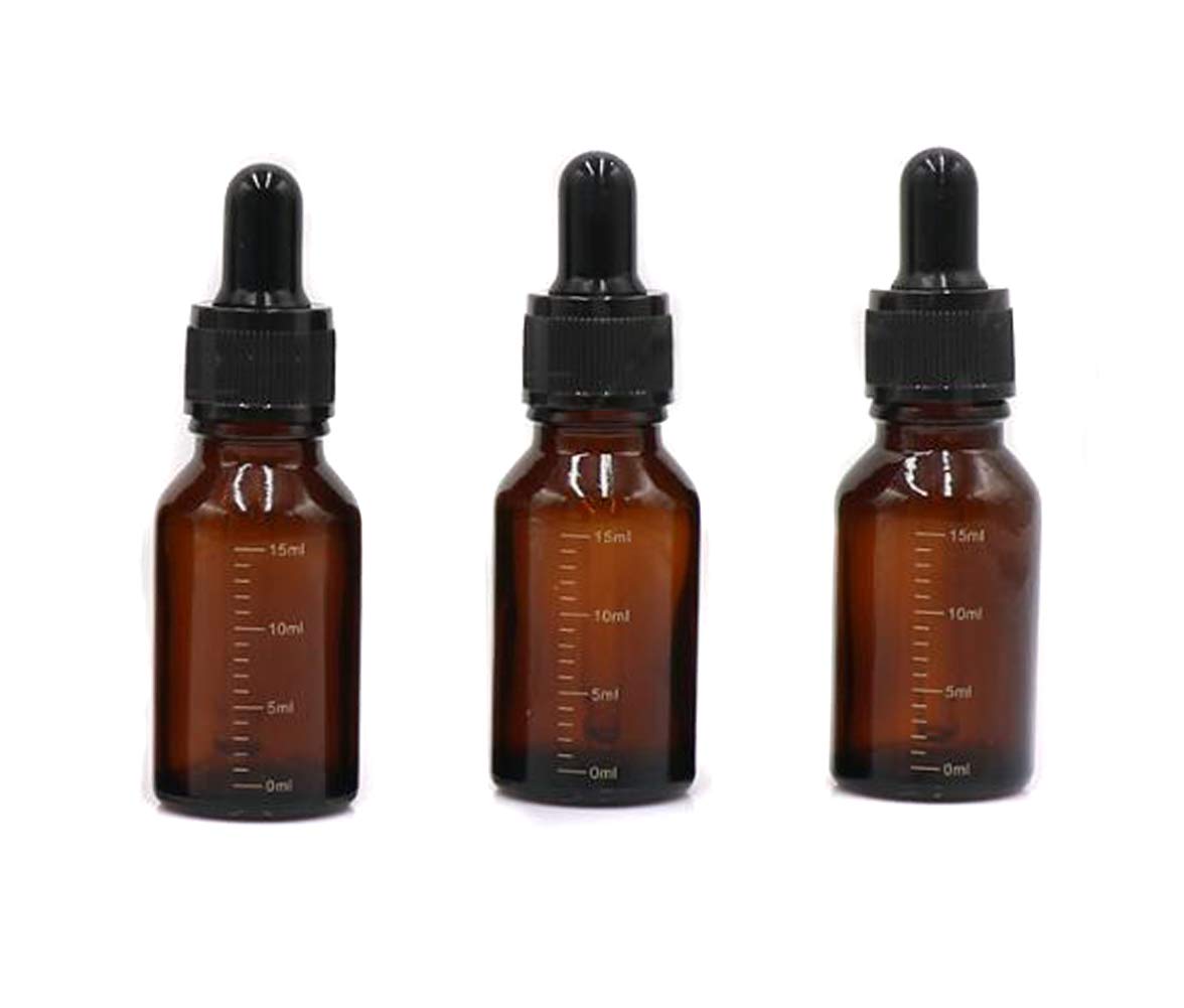 3 Pcs 15ml 0.5oz Empty Refillable Amber Glass Graduated Dropper Bottle Essential Oil Cosmetics Elite Fluid Container Jar Pot Holder with Glass Pipette Dropper