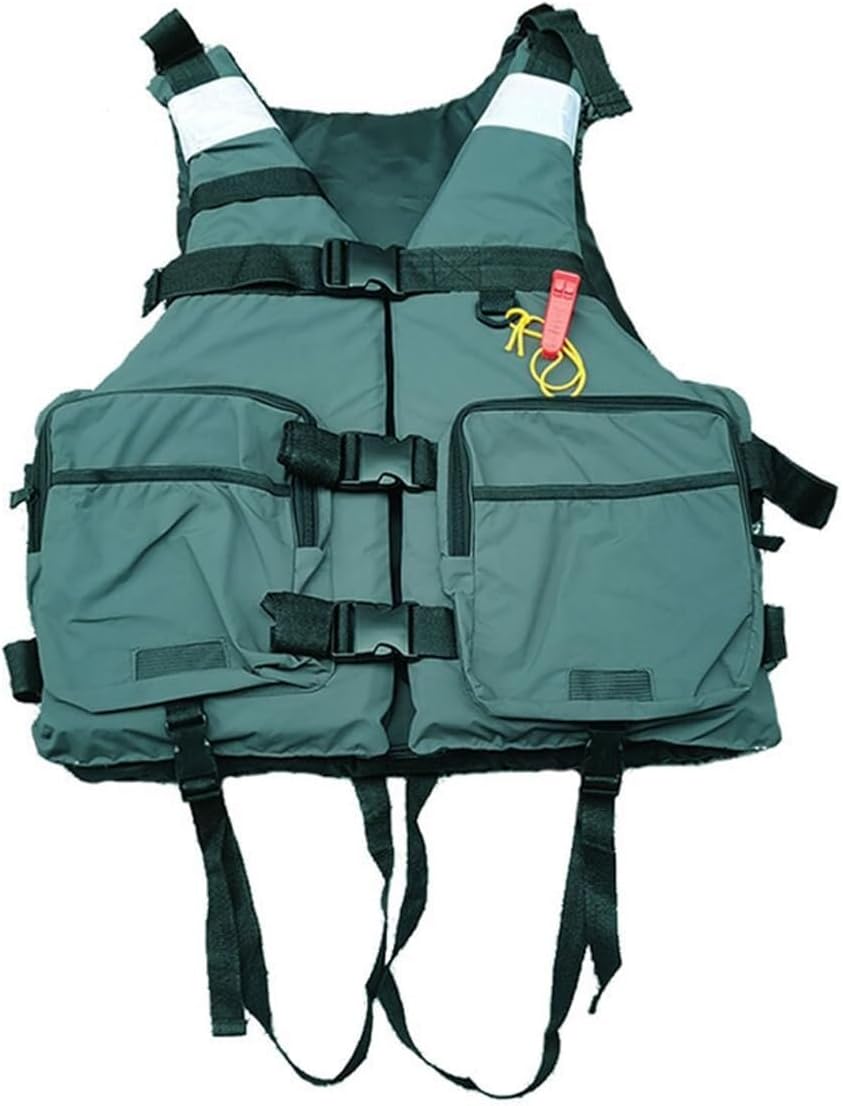 Adjustable Buoyant Safety Jacket with Whistle, Multi-Pocket Quick-Dry Vest for Adults & Kids, Ideal for Water Sports Fishing Kayaking Rafting