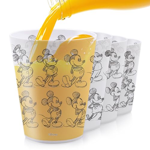 Image of Disney Mickey Plastic Drinking Glasses, Dishwasher Safe, 4-Pack | 16 oz, unbreakable, reusable, BPA-free, stackable to save space, great for water, juice, and family meals