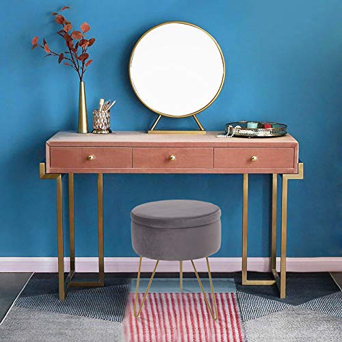 Glzifom Velvet Round Storage Ottomans Dressing Chair Modern Vanity Seat Makeup Stool With Gold Metal Legs For Home Bedroom Coffee Table Living Room (Grey) #TOP1