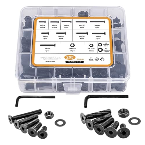 Kit de pernos y tuercas negros, surtido de tornillos métricos,Kit de hardware métrico - Kit de hardware de tornillos para muebles, kit surtido de arandelas, tuercas y pernos para electrodomésticos