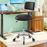 Rolling Stool Chair with Wheels, Office Drafting Chair with Back Support, Height Adjustable Standing Desk Stool with PU Leather Cushion for Home Office Kitchen Vanity Spa Garage Tattoo Dentist, Black
