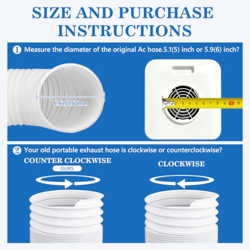 Air Conditioner Hose, Portable Exhaust Vent Hose with 5.9 Inch Diameter, 9.8ft Length PP Steel Wire Stretchable Counterclockwise Universal Replacement AC Vent Hose for Damaged Hose Replacement(150mm) by Tissting - Used condition - Image 3