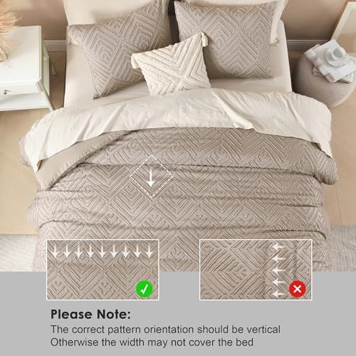 Image of Litanika Super King Plus Comforter Light Coffee, 3 Pieces Tufted Boho Farmhouse Bedding Comforter Set, Lightweight Fluffy All Season Comforter Set (120x128In Comforter & 2 Pillowcases)