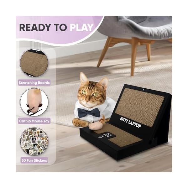 Kitty Laptop - Spielzeug für Katzen mit interaktiver Plüschmaus mit Katzenminze - Katzen-Computerspielzeug gegen Langeweile mit 50 Aufklebern – Bild 7