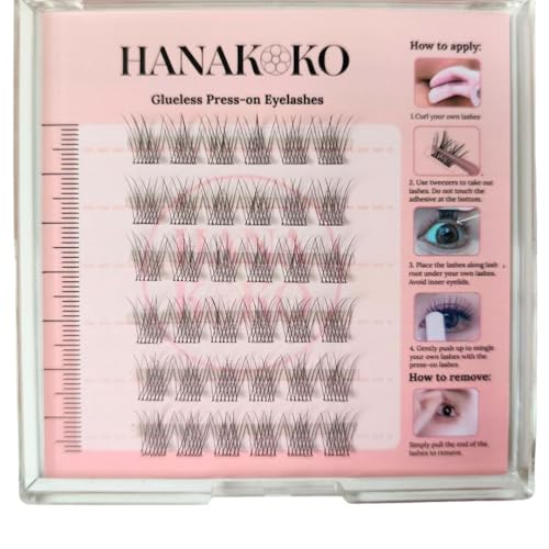 Hanakoko Self Adhesive Lash Clusters Press-on Lashes No Glue Lash Extension DIY Lash Reusable Glue-free Magnets-free Easy Removal 10-13mm Lashes Kit (JM-Tassel)