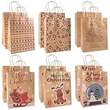 Joxessaien Bolsas de regalo de Navidad con asa – 12 bolsas de papel kraft con diseño de Navidad para regalos, regalos, fiestas y decoración