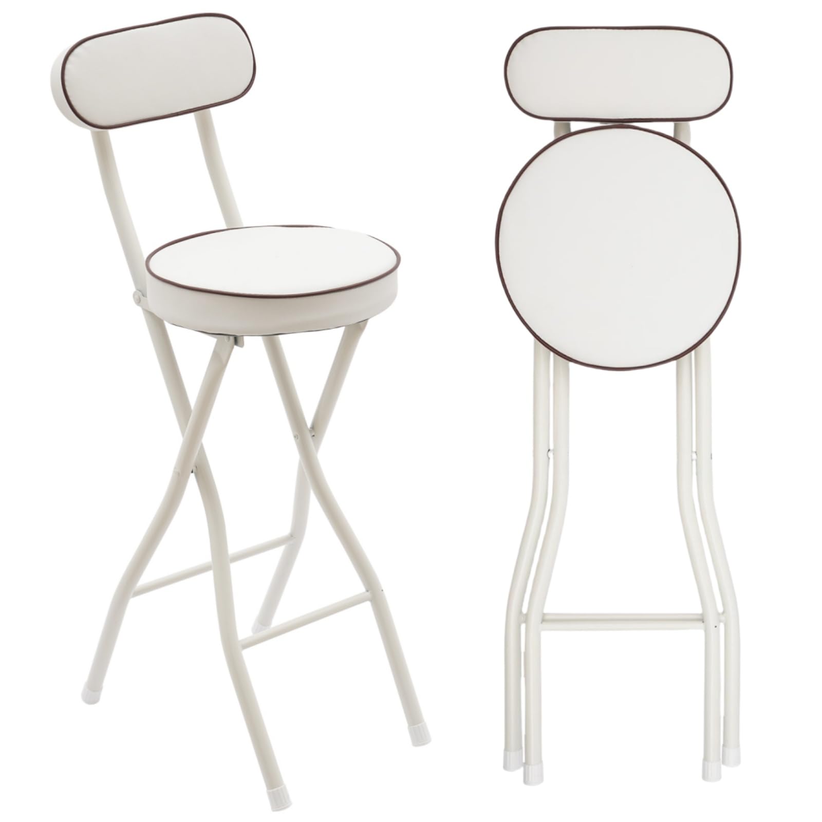 ZERNEIL Folding Bar Stool with Backrest, 2 Pack Tall Foldable Stool Chair Portable Adult Collapsible Stools Foldable Pu Cushion Collapsible Stool for