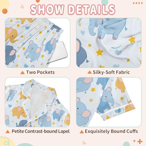 Cartoon Elephant Love Stars Pajamas Set Summer Button Down Sleepwear Pjs Sets Comfy Loungewear3