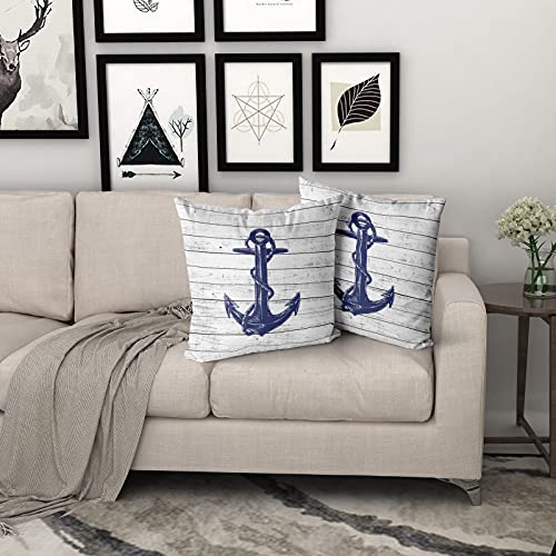 Giwawa Nautical Throw Pillow Cover Set Of 2, Navy Blue Anchor Pillowcases Soft Cotton Home Decorative Pillow Case 18 X 18 Inch Double Sided Cushion Covers For Indoor Outdoor Bedroom And Car #TOP6
