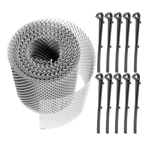 HEATSHAKING Protector de Canalones Malla Metálica Flexible 15 Cm X 6 M 10 Ganchos Grises para Filtro Antihojas y Protección de Drenaje en Jardinería