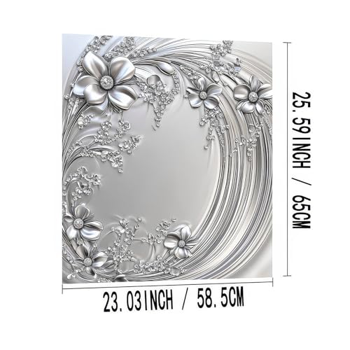 Image of HOMETITUTE Silver Floral Magnetic Dishwasher Cover 23x26 Inch Embossed Flower Panel Dishwasher Magnet Sticker Decorative Appliance Wrap for Kitchen Refrigerator Door Fridge Decoration