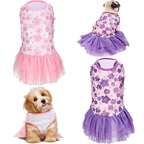 2 Pieces Dog Dress Pet Princess Dress Sweet Puppy Tutu Dresses Summer Pet Gauze Skirt Pink Purple Dog Vest Apparel Skirt…