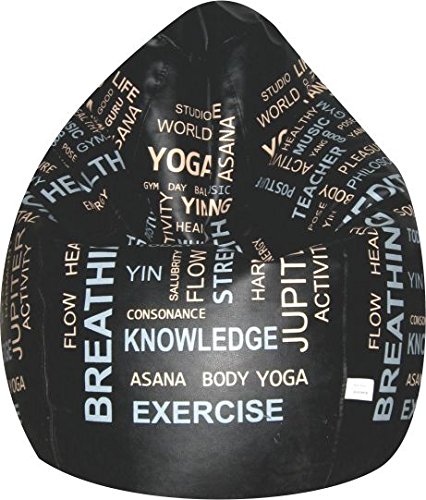 Zolo Leather Bean Bag Cover Only Printed Yoga Black (Without Filling) -(XXL_Black)-picture-12
