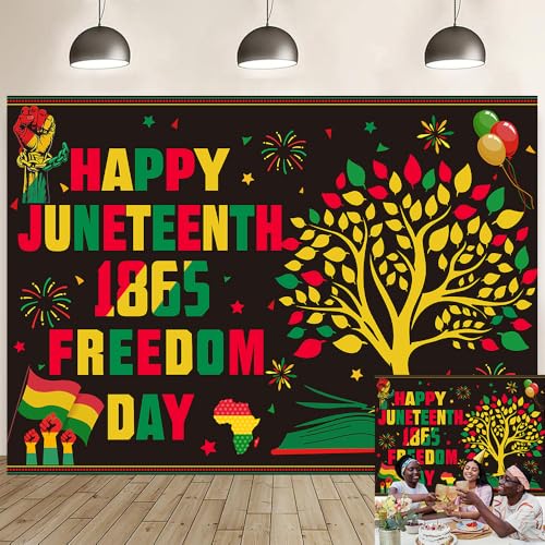 7x5ft Happy Juneteenth Backdrop Banner Juneteenth Decorations Backdrops African American June 19th Independence Day Decorations for 1865 Freedom Day Party Supplies