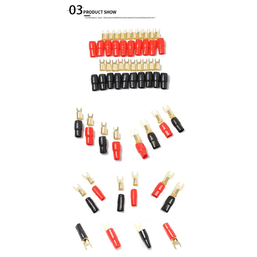 3 Pares de Adaptadores de Conectores de Cobre Chapados en, Calibre 0, Terminal de Pala, Crimpado, Barrera de Crimpado, Palas para Cable de Altavoz.