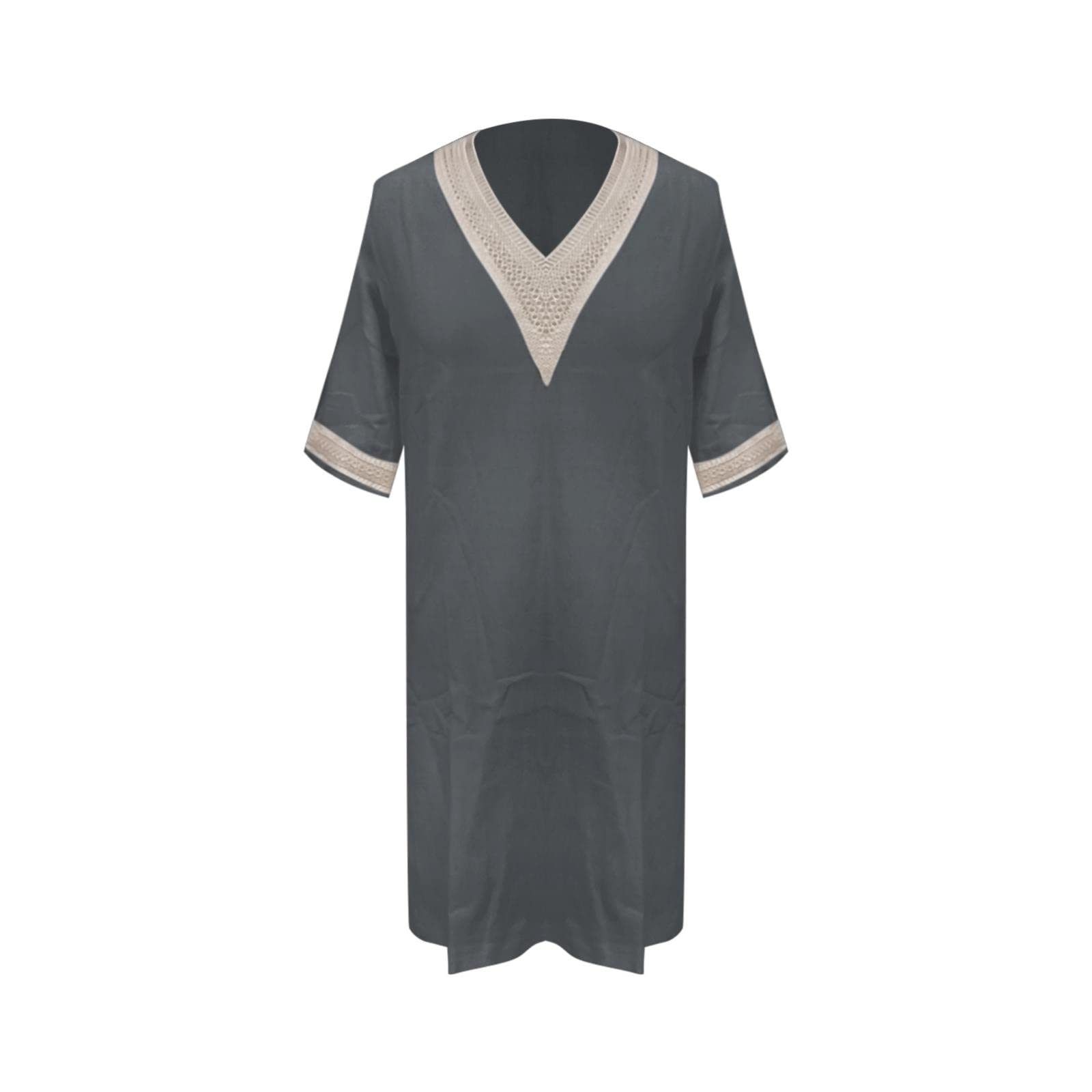 Robe Mi Longue Femme 3/4 Manches Été Col V Dentelle Épissage Droite Loose Robes Casual Pas Cher Confortable Respirant Rétro De Vacances À La Plage Grande Taille Dress