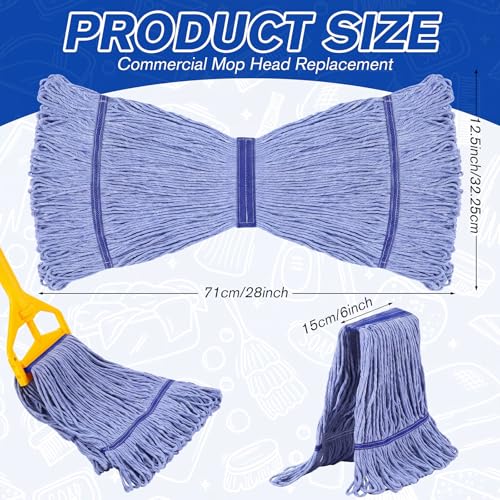 Image of Eccliy 3 Pack Commercial Mop Heads Replacement Heavy Duty 18 oz Loop End Cotton String Wet Mop Refills Washable Absorbent Reusable for Industrial Home Tile Wood Concrete Floor (Blue)