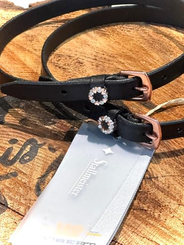 Sangle d'éperons en cuir noir strass or rose pour briller lors de vos concours de dressage