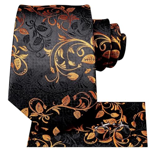 Image of Dubulle Silk Ties Set for Men Formal Paisley Striped Necktie Pocket Square Cufflinks 3PCS Sets Wedding Business Party
