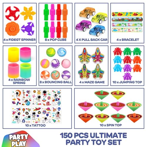 V B Party + Play Party Bag Fillers For Kids Pack Of 150Pc – Assorted Party Favours Kids Activity Packs Classroom Gifts With Fidget Toys, Stickers, Stretchy Strings – Ideal For Boys And Girls - 2
