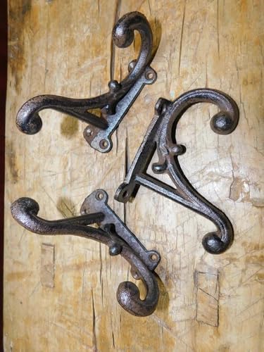 Vintage 6 Cast Iron Brown Victorian Style Coat Hooks Hat Hook Rack Hall Tree