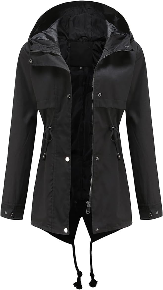 Women's Lightweight Outdoor Hiking Waterproof Jacket Zipper Hooded Jacket Windbreaker with Pockets