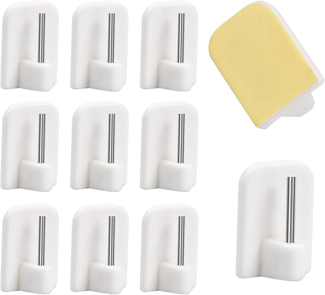 10Pcs Self-Adhesive Hooks Window Hooks Adhesive, White Self Adhesive Net Curtain Hooks Plastic PVC Sticky Windows Self Adhesive Hooks Plastic Sticky End Window Hook for Net Curtain Rods