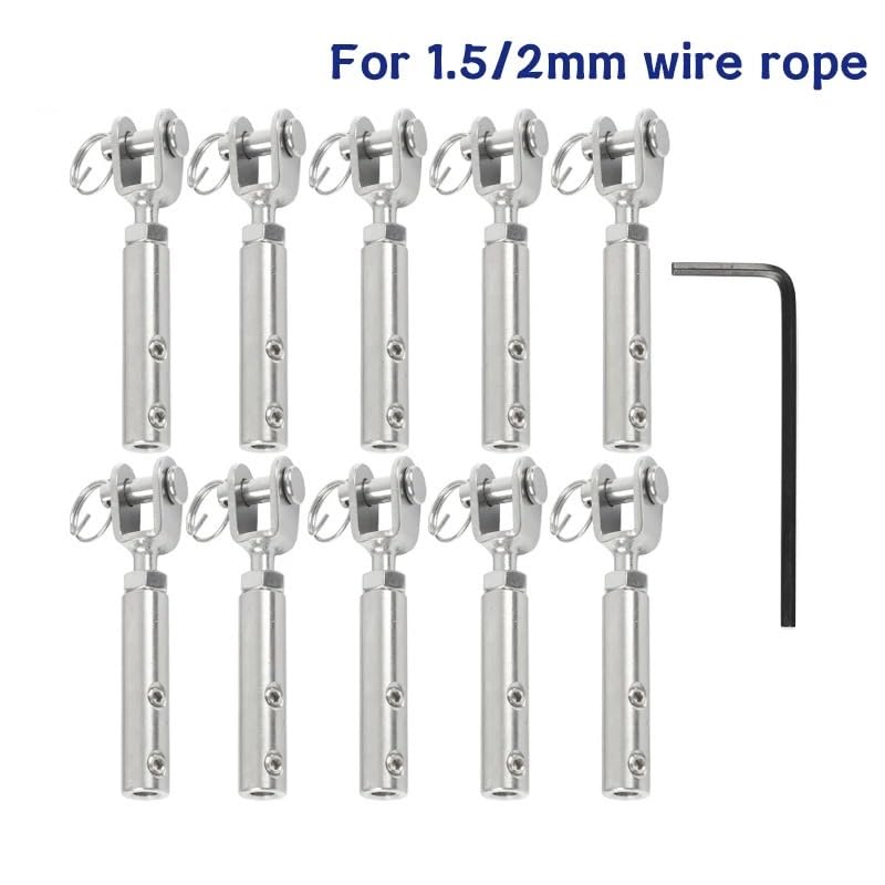 Morsetti per Fune Cavo for Ringhiera in Filo Metallico 1,5/2 Mm, Terminale di Tensione con Ganascia A Forcella, Attacco A Ginocchiera Bulloni A Vite Senza Testa Esagonali(for 1.5mm Wire)