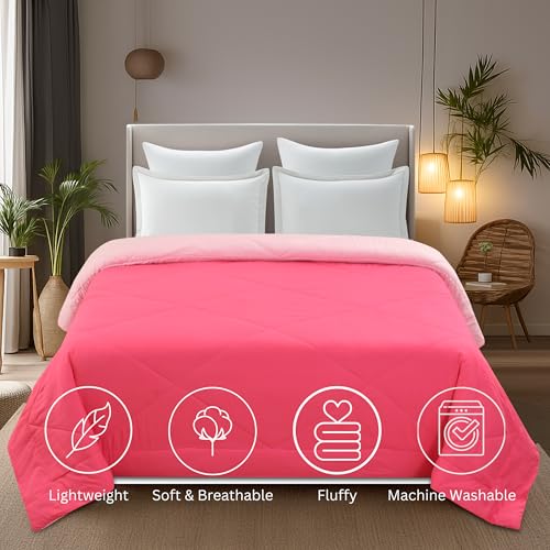 Image of Galaxy Home Decor Premium Microfibre Reversible Comforter | Ultra-Soft, Lightweight & All-Season Warm Quilt | Cozy AC Blanket for Single Bed 60 inch x 90 inch | 220 GSM, Pink & Rose Pink