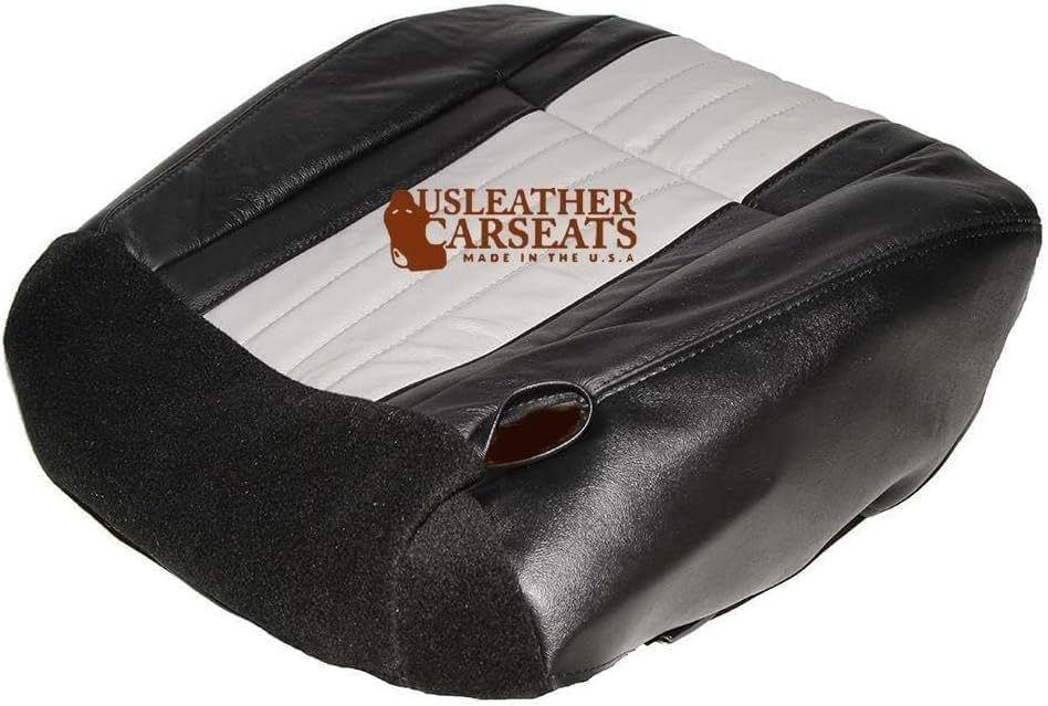 Made in The U.S.A. Driver Bottom Leather/Vinyl Seat Cover (Compatible with 2003 Ford F150 Harley-Davidson Version) Black/Gray