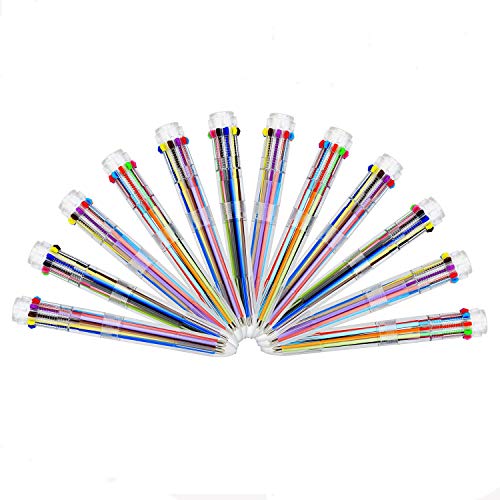 Leedemore 10-In-1 Retractable, 10 Colors Transparent Barrel Ballpoint Pen For Office School Supplies Students Children Gift (Pack Of 12), Mcolors-12 #TOP5