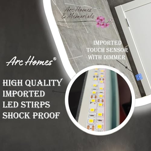 Image of Modern LED Mirror for Bathroom with Touch Sensor 3 Color Light Modes (White Natural & Warm Light) | Adjustable Brightness Wall Mounted Mirror for Wash Basin & Bedroom