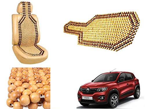 Image of Car Bead Seat Wooden Beads Cushion Cover Pad for Renault Kwid, Acupressure Sitting Seat Cover | Cream Color - Pack of 1