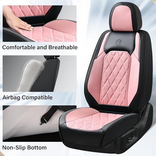 Image of Coverado Leather Seat Covers, Car Seat Cover Front Seats, Waterproof Seat Covers, Luxury Faux Leather Car Seat Protectors, Black and Pink Car Seat Cover Universal Fit for Most Cars