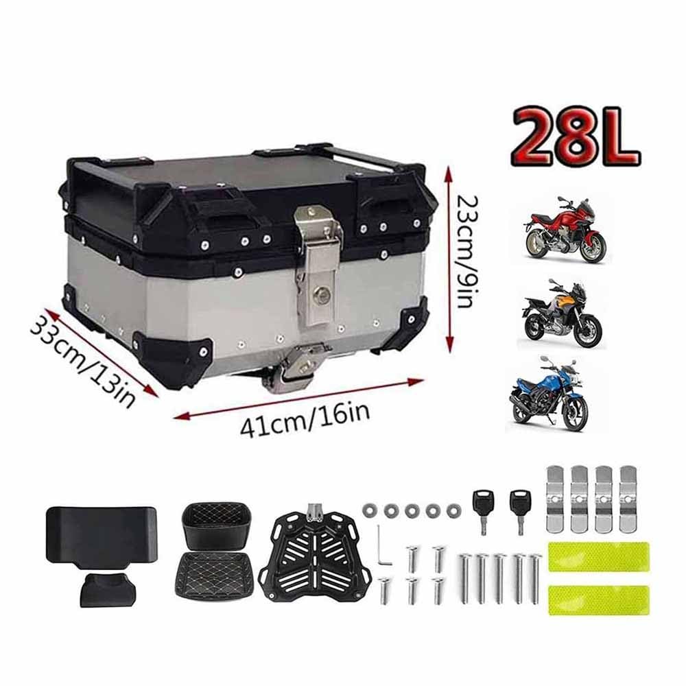 Bauletto Scooter Alluminio Top Case, Baule per moto Impermeabile Valigia Bauletti Per Moto Quad Motorbike Motocicletta, 28L 36L 45L 55L 65L 80L 100L(Silver,28L)