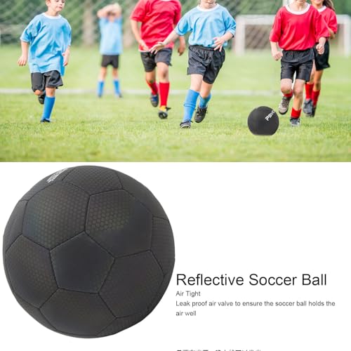 Reflektierender Fußballkugel, Größe 5 Leuchten Im Dunklen Schwarzen Leuchtenden Ball Reflektierende Fußball PU Leck -Proof Air Ventil Leuchtend Leuchtend Fußball