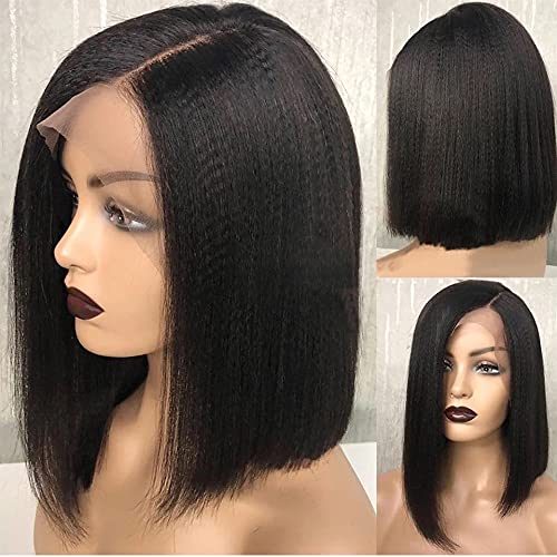 Short Bob Wigs Yaki Straight Lace Front Human Hair Wigs For Women Pre Pluck With Baby Hair 13x4 Lace Front Wig Remy Glueless Lace Wig (150 Density, 14inch)