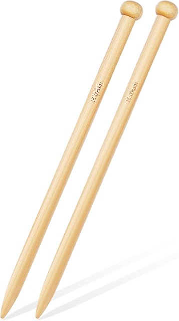 Aeelike 15mm Thick Bamboo Knitting Needles, Big Chunky Knitting Needles 35cm Long, Jumbo Wooden Straight Knitting Pins for Arthritic Hands, Large Knitting Needles for Chunky Blanket Knitting