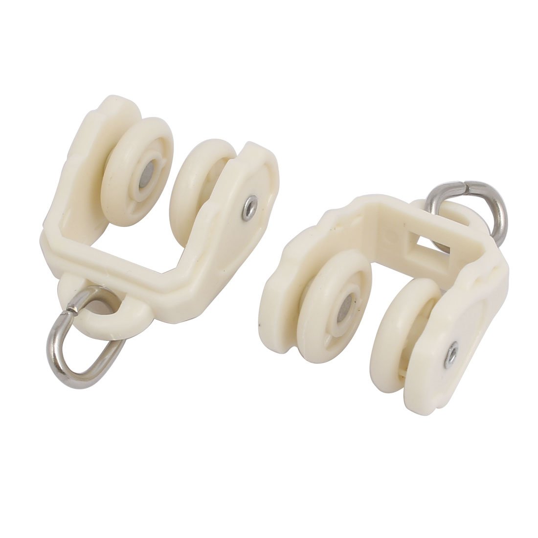 Aexit 14mm Dia Construction Hardware Twin Wheel Plastic Curtain Track Rail Roller Hanging Glider Beige 30pcs Model:36as206qo164