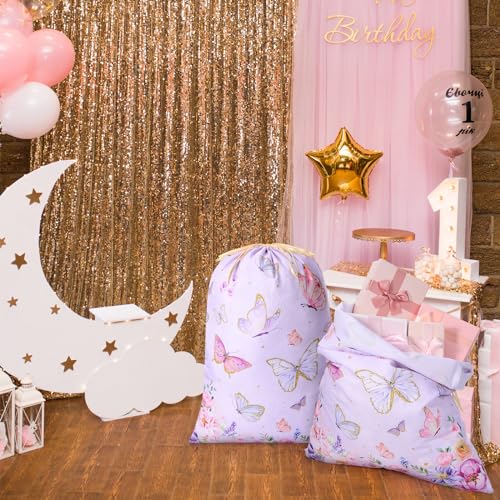 Blosssound BLOSSSOUND-LAUNDRY BASKETS-0125 2 Pcs Butterfly Drawstring Gift Bags With Tags 28 Inch Extra Large Baby Shower Bag Reusable Fabric Butterfly Birthday Wrapping Bags thumb #3