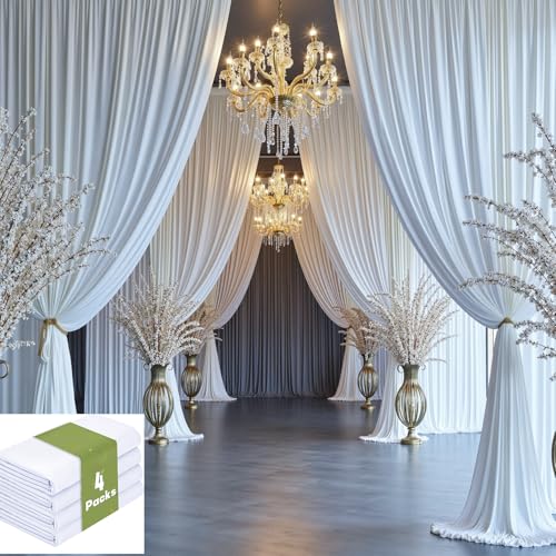 Image of 20ftx15ft White Backdrop Curtain for Parties, Wrinkle Free Polyester 4 Panels 15 ft Long Photo Backdrop Drapes Back Drop Cloth Drapery for Wedding Birthday Photography Background Curtain